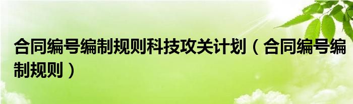  合同编号编制规则科技攻关计划（合同编号编制规则）