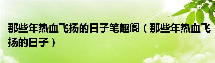 那些年热血飞扬的日子笔趣阁（那些年热血飞扬的日子）