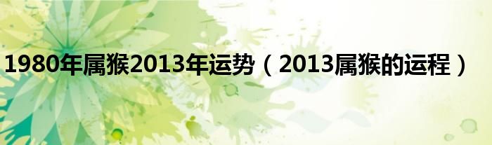  1980年属猴2013年运势（2013属猴的运程）