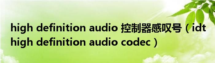  high definition audio 控制器感叹号（idt high definition audio codec）