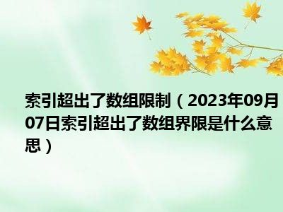 索引超出了数组限制（2023年09月07日索引超出了数组界限是什么意思）