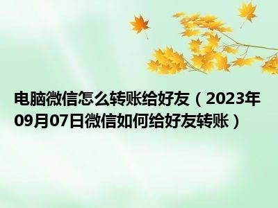 电脑微信怎么转账给好友（2023年09月07日微信如何给好友转账）