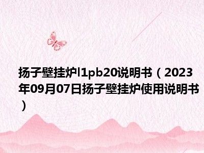 扬子壁挂炉l1pb20说明书（2023年09月07日扬子壁挂炉使用说明书）