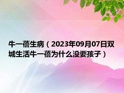 牛一蓓生病（2023年09月07日双城生活牛一蓓为什么没要孩子）