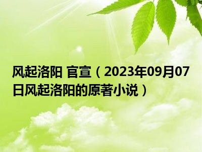 风起洛阳 官宣（2023年09月07日风起洛阳的原著小说）