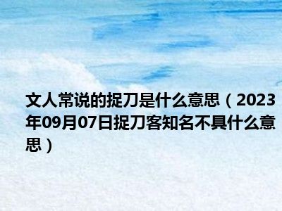 文人常说的捉刀是什么意思（2023年09月07日捉刀客知名不具什么意思）