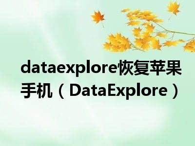 dataexplore恢复苹果手机（DataExplore）