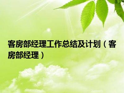 客房部经理工作总结及计划（客房部经理）