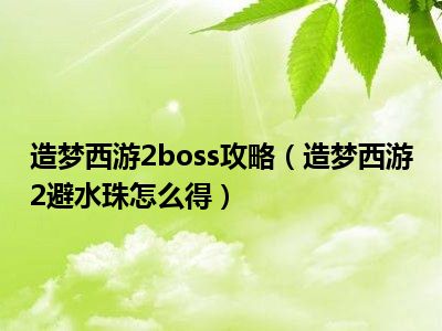 造梦西游2boss攻略（造梦西游2避水珠怎么得）