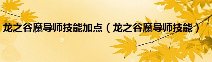  龙之谷魔导师技能加点