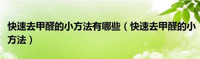  快速去甲醛的小方法有哪些