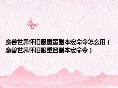 魔兽世界怀旧服重置副本宏命令怎么用