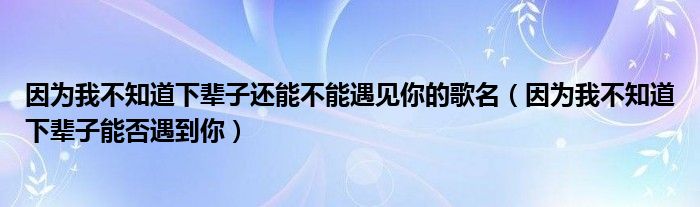  因为我不知道下辈子还能不能遇见你的歌名