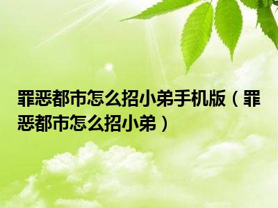 罪恶都市怎么招小弟手机版