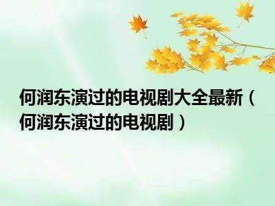 何润东演过的电视剧大全最新