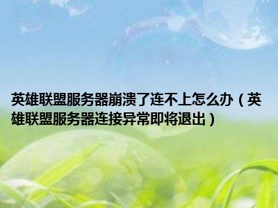 英雄联盟服务器崩溃了连不上怎么办